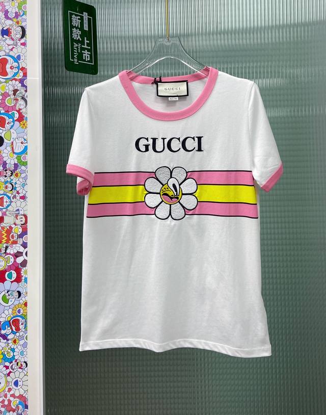 Gucci古驰 24新款涂鸦双g印花花朵图案logo短袖 单色sml