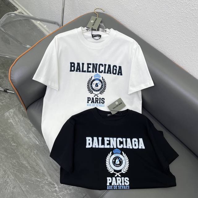 Balenciaga2024早春新款麦穗时钟经典字母印花t恤！黑色 白色 Xs S M